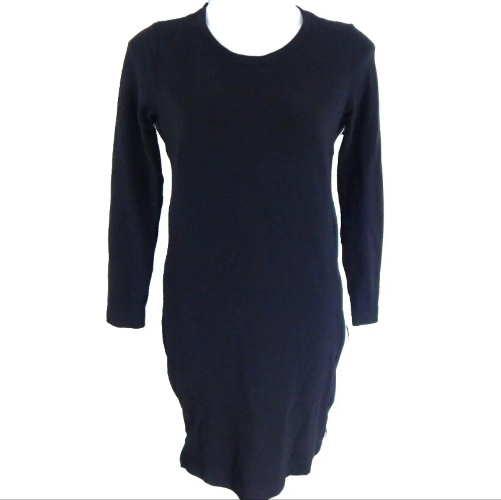 Akris Black and White Mesh Panel Long Sleeve Wool Dress